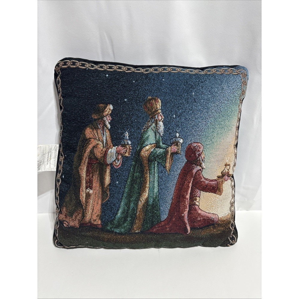 VTG Three Wiseman Tapestry Throw‎ Pillow Christmas  Home Decor  Holiday 18 X 18
